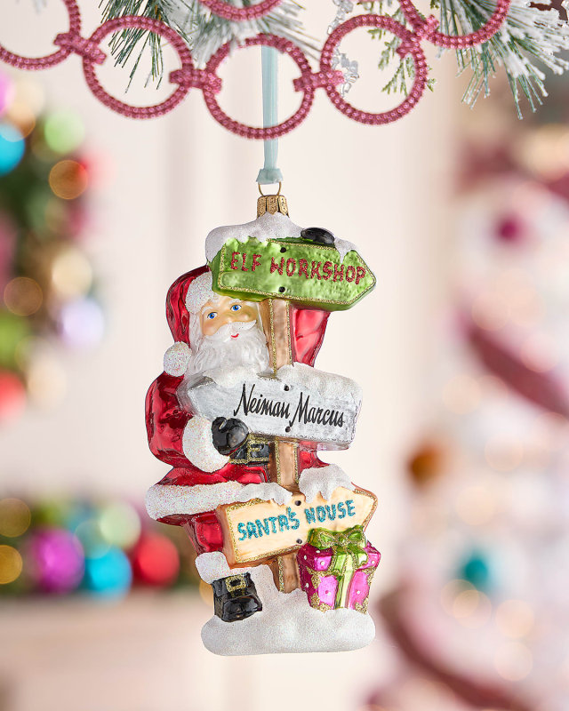 Santa with Road Signs Christmas Ornament